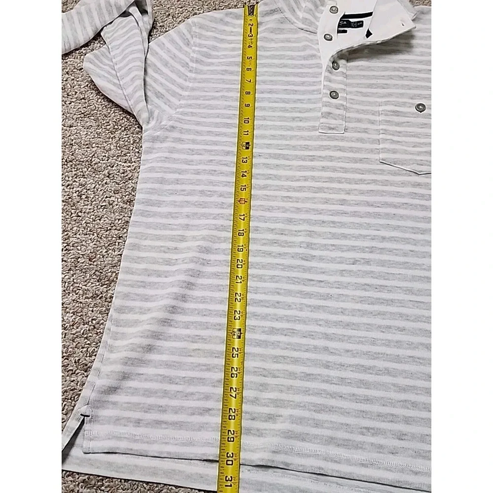 Nautica Sweater Large White Gray Striped Pocket Henley Mock Neck XXL Slim‎ Fit
